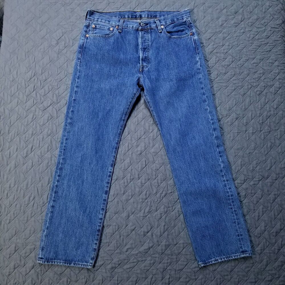 Levis Jeans Mens 35x32 Blue 501 Straight Button Fly American Dark Wash‎ Denim